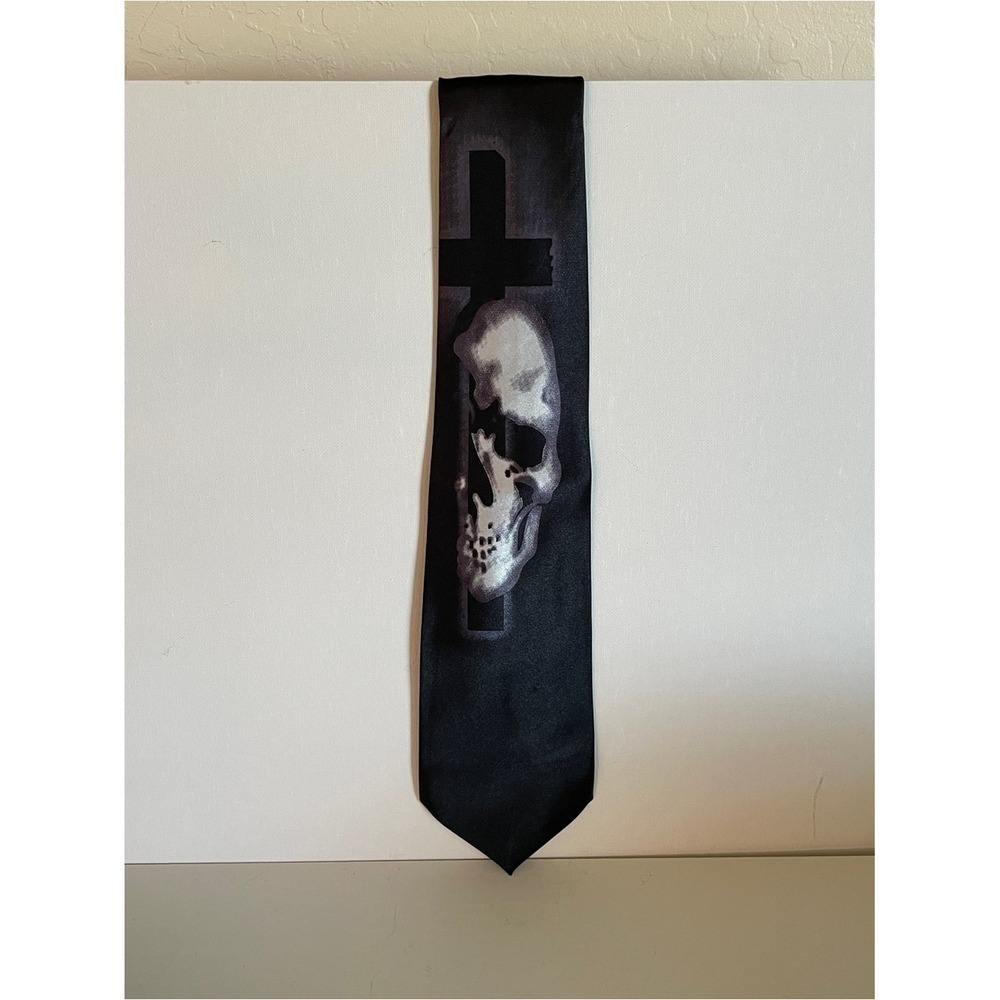 Black Skull Goth Ozzy Metal Cross Men's Tie - Unbranded
